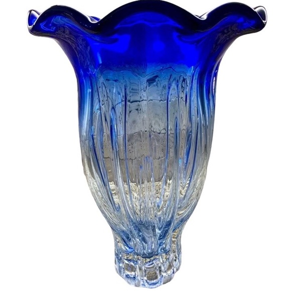 Shannon Crystal Blown Cobalt Blue Vase - Picture 1 of 4